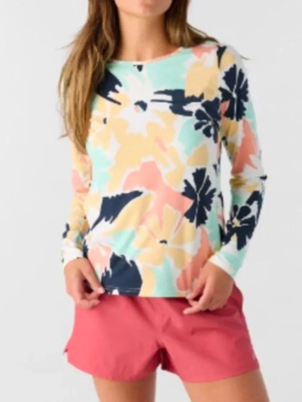 Hang Ten L UV Protection/ UPF50+ Multicolored Floral Print LSlv Women's T-shirt